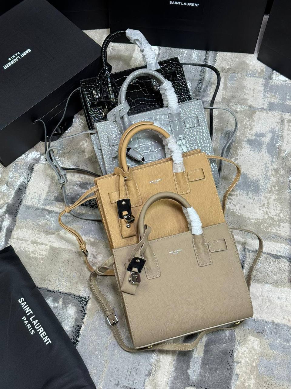 SANT LAURENTeSaece De Jour nano croc-effect leather tote Luxury Crocodile Goat Leather Tote Bag su0711