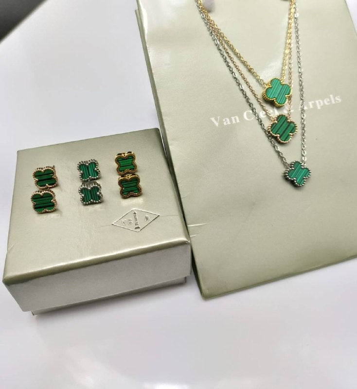 Van cleefee necklace and earring set with box and carrier bag sa0511