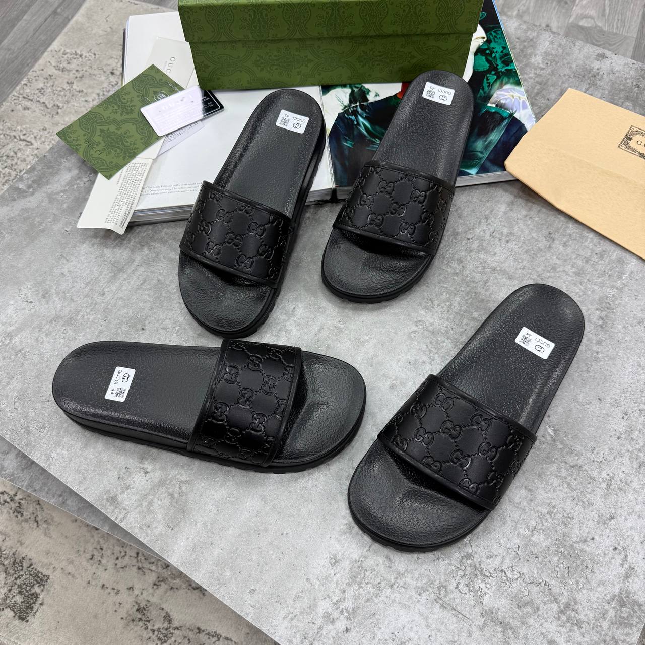 SUPER CLON MEN'S GUCC SLIDE SLIDERS WITH FULL PACKAGING ETC jay2905