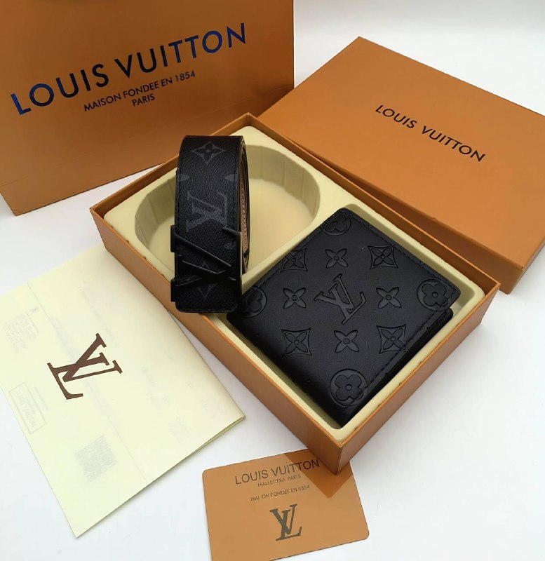 Lv belt and wallet set with box and carrier bag sa0806