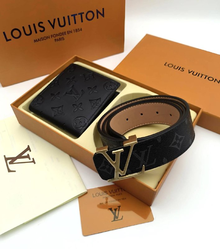 Lv belt and wallet set with box and carrier bag sa0806