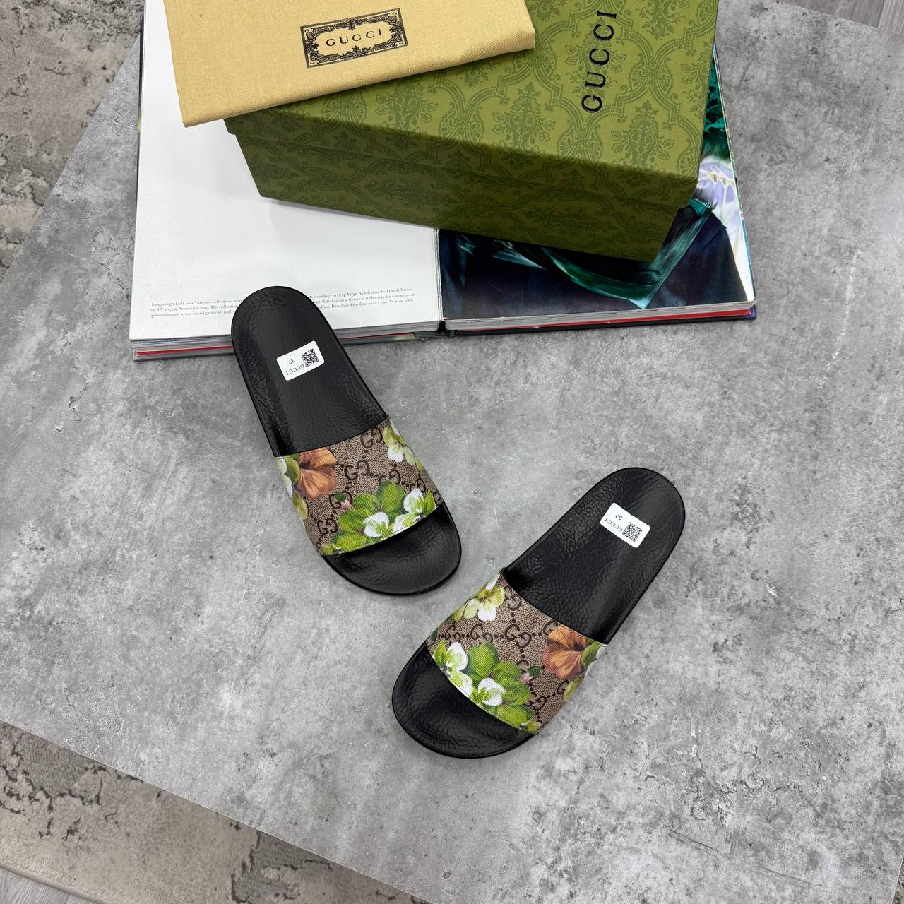 SUPER CLON GUCC FLOWER SLIDES WITH FULL PACKAGING ETC jay1006