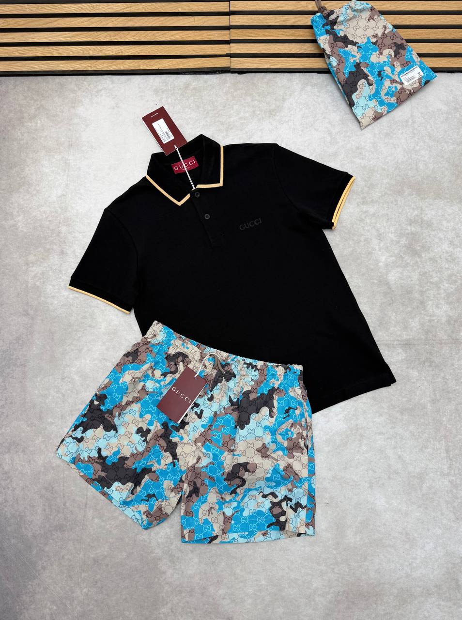SUPER CLON GUCC POLO & SWIM SHORTS SET am1506