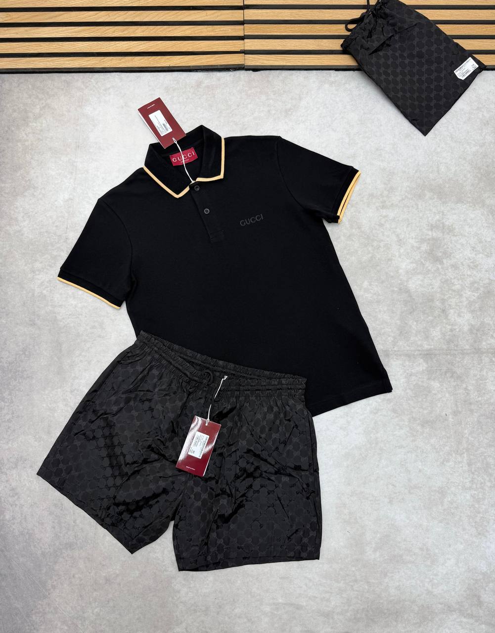 SUPER CLON GUCC POLO & SWIM SHORTS SET am1506