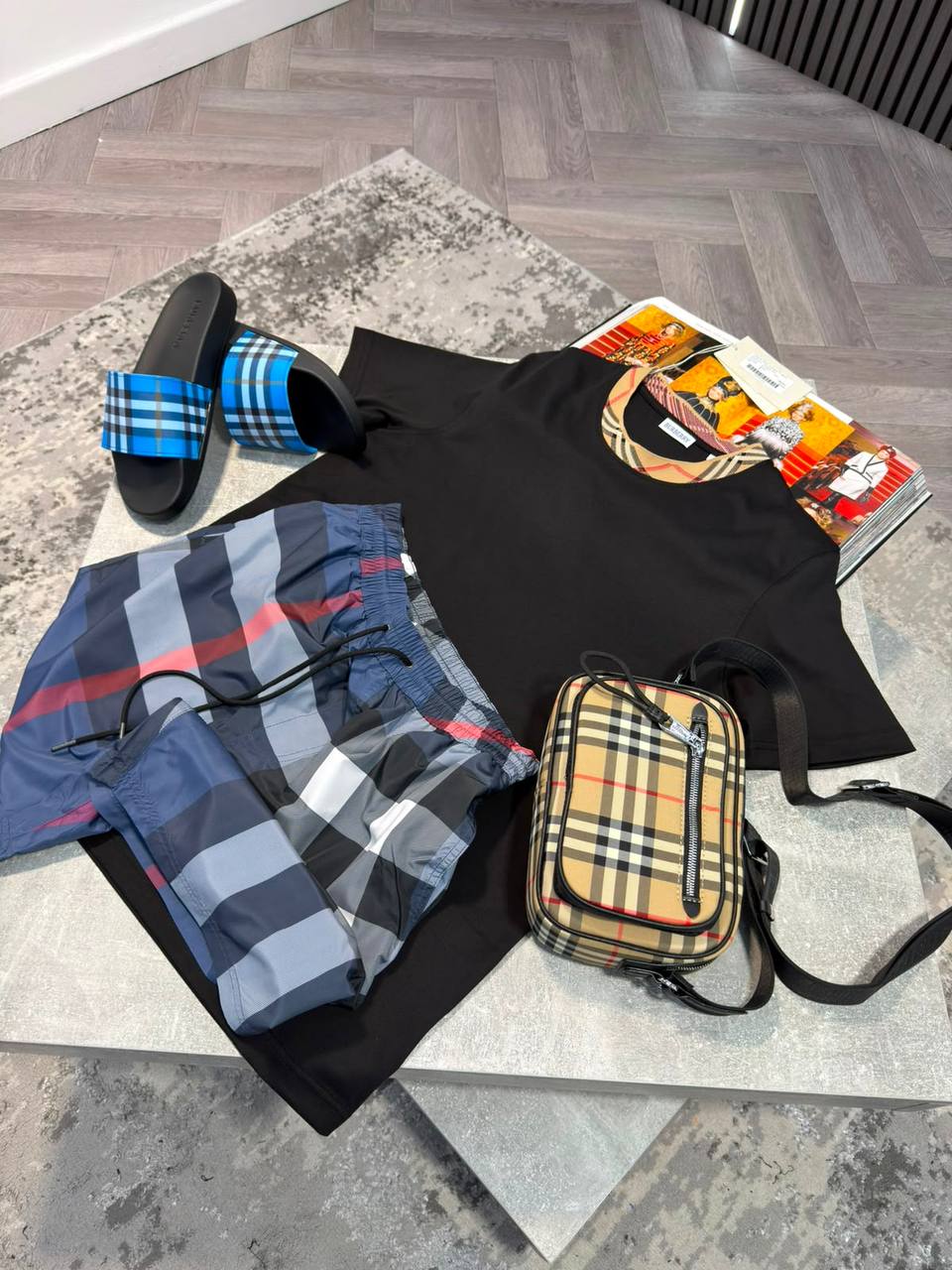 Burber Bag&Sliders& ShortsSet aj1906