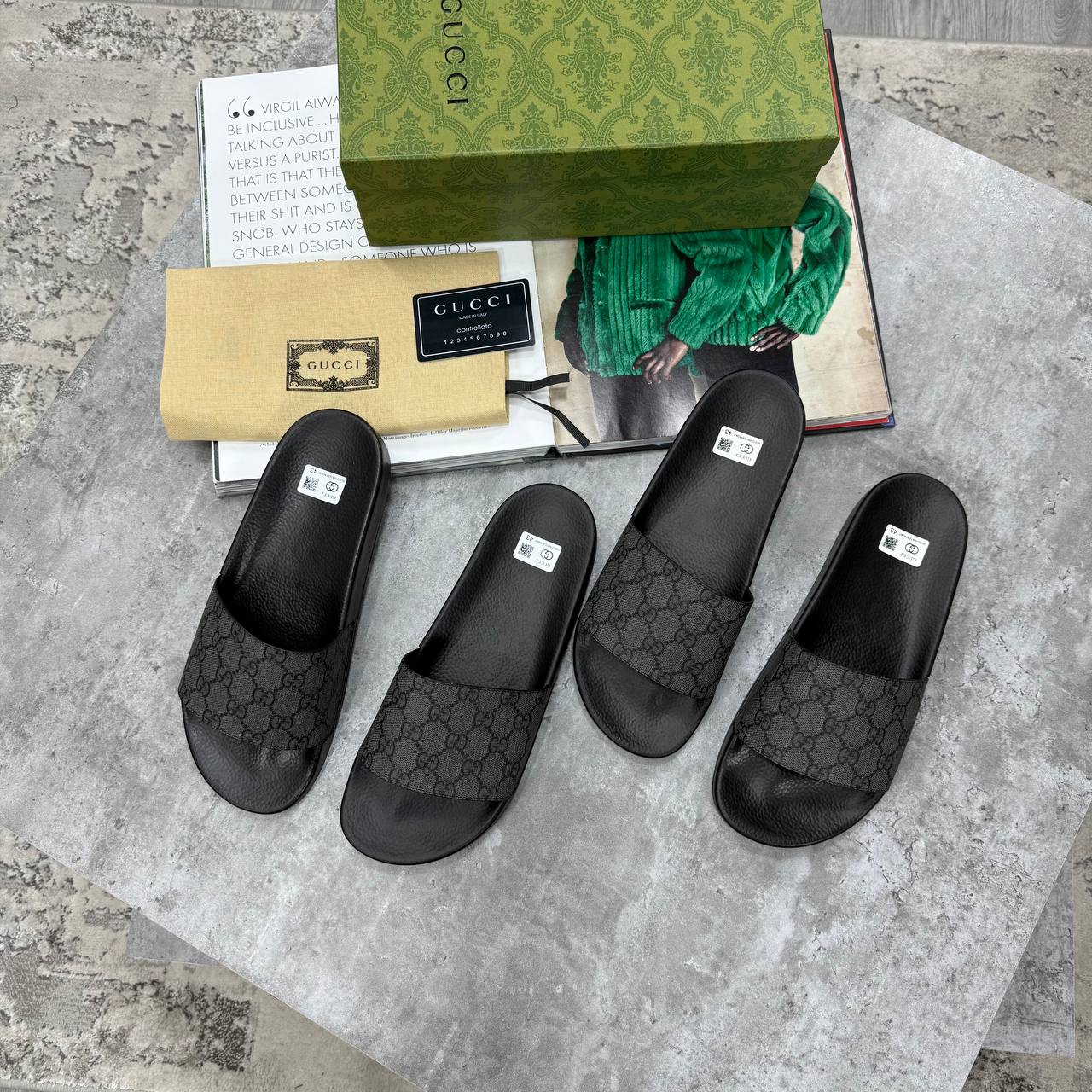SUPER CLON MEN'S GUCC SLIDE SLIDERS WITH FULL PACKAGING ETC jay2905