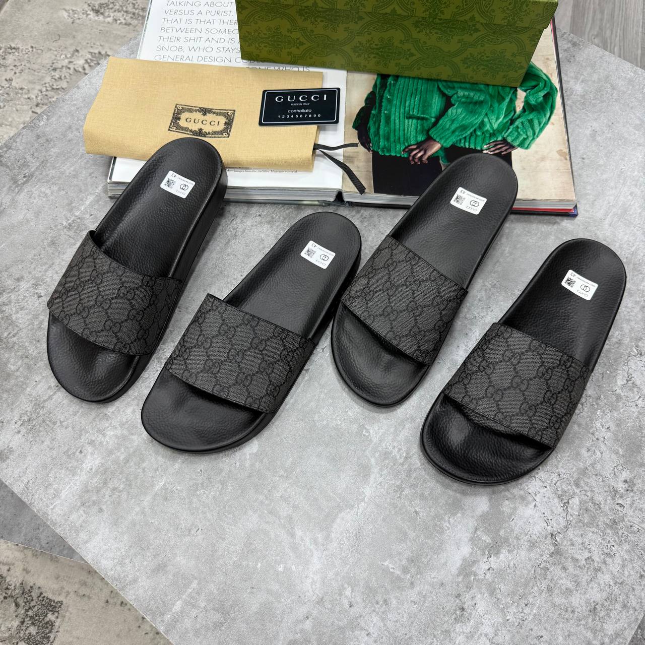SUPER CLON MEN'S GUCC SLIDE SLIDERS WITH FULL PACKAGING ETC jay2905