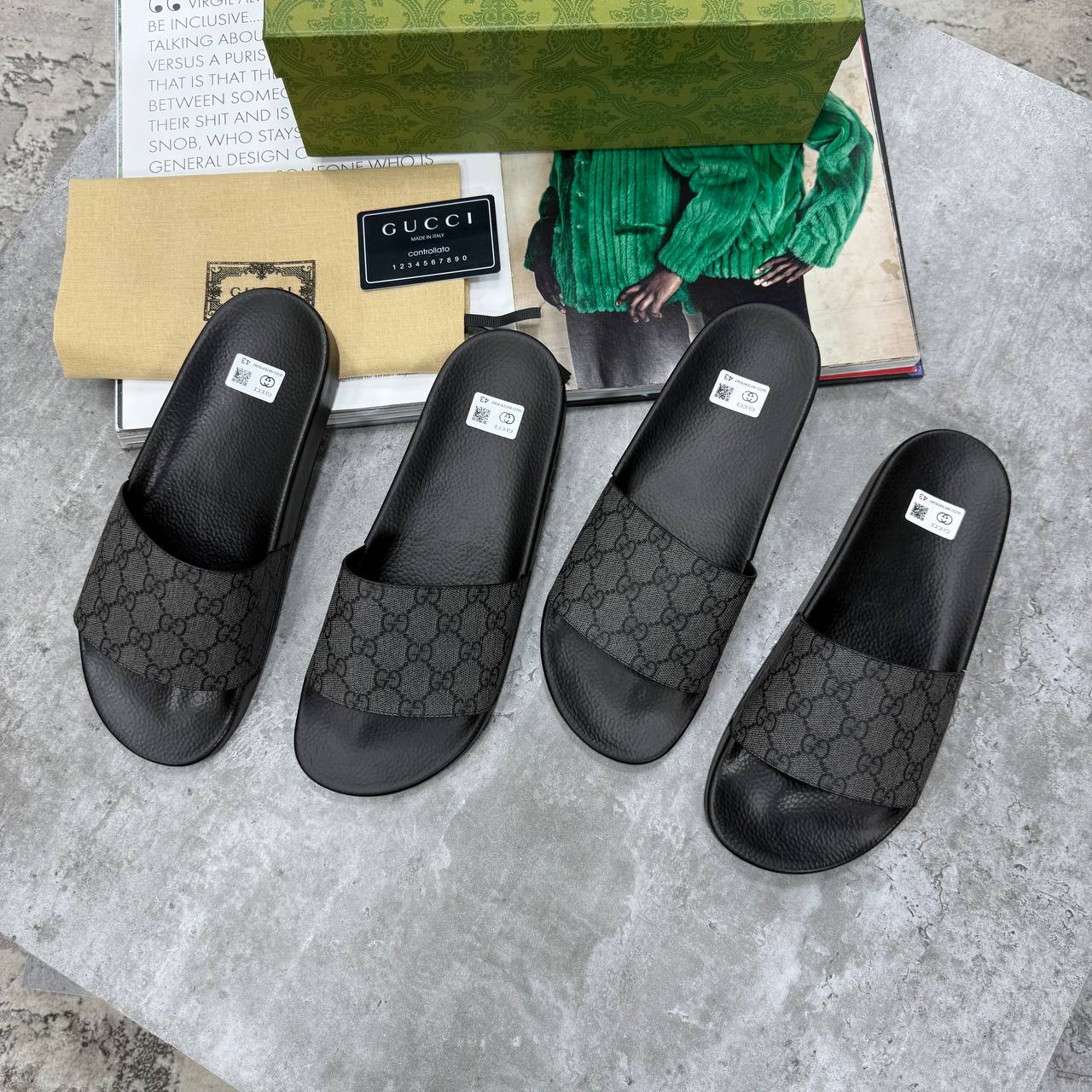 SUPER CLON MEN'S GUCC SLIDE SLIDERS WITH FULL PACKAGING ETC jay1206