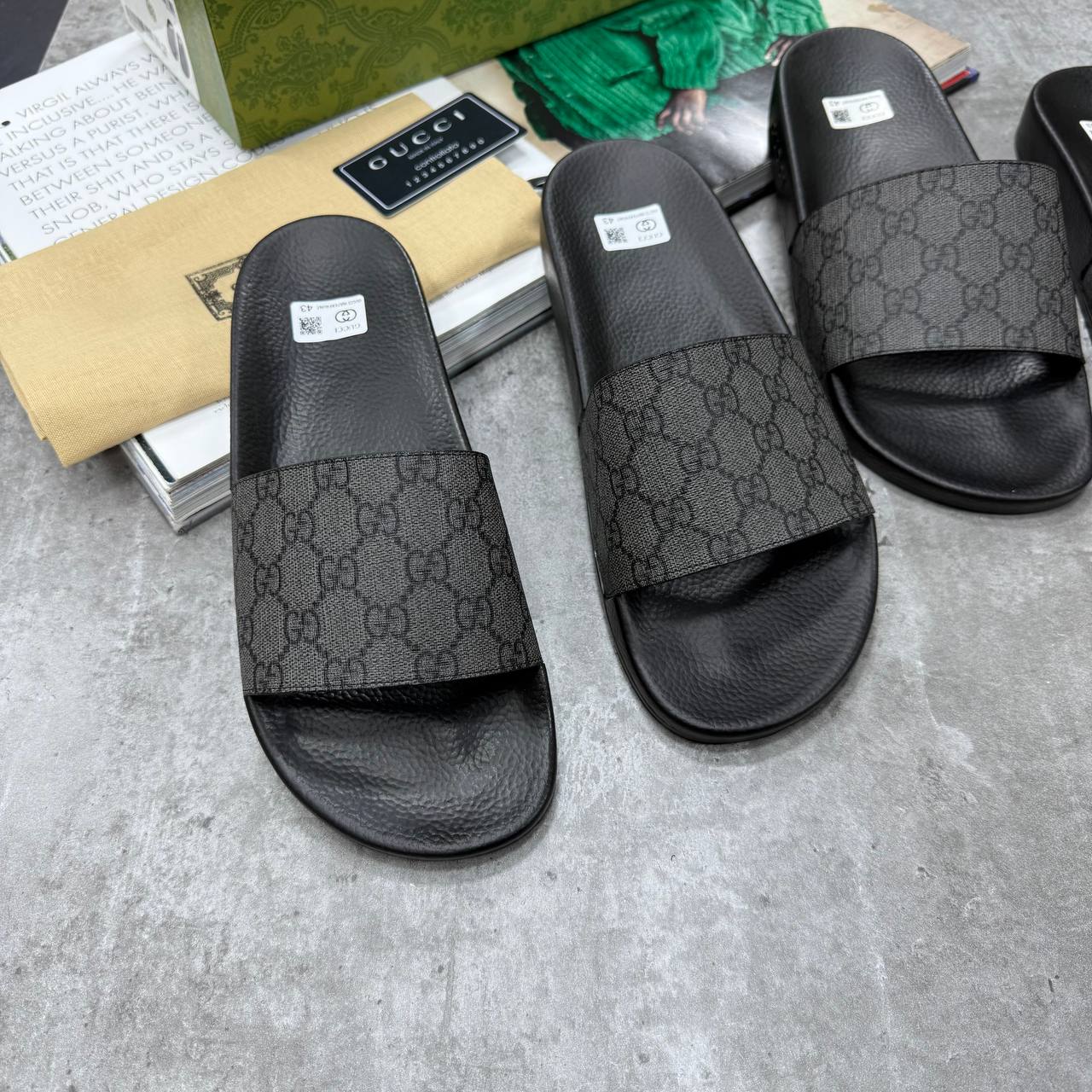 SUPER CLON MEN'S GUCC SLIDE SLIDERS WITH FULL PACKAGING ETC jay2905
