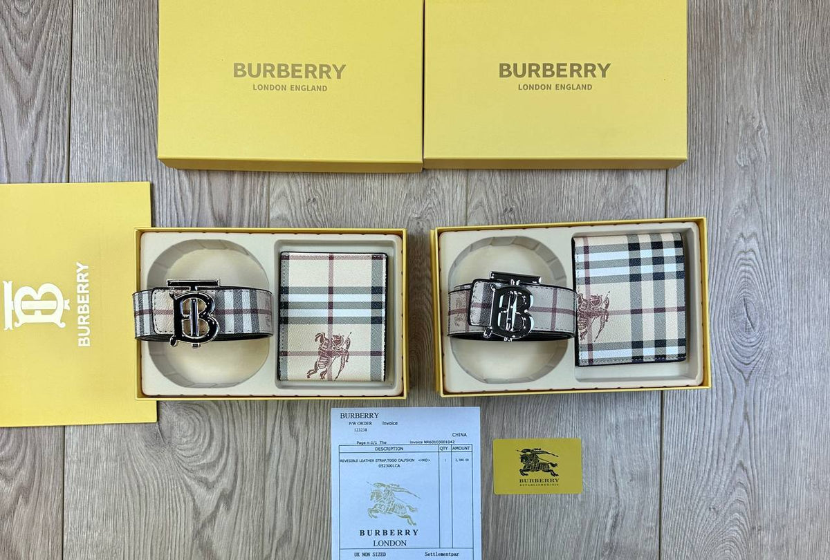 BURBERR BELT AND WALLET SET COMES WITH BOX & PAPERWORK to1409