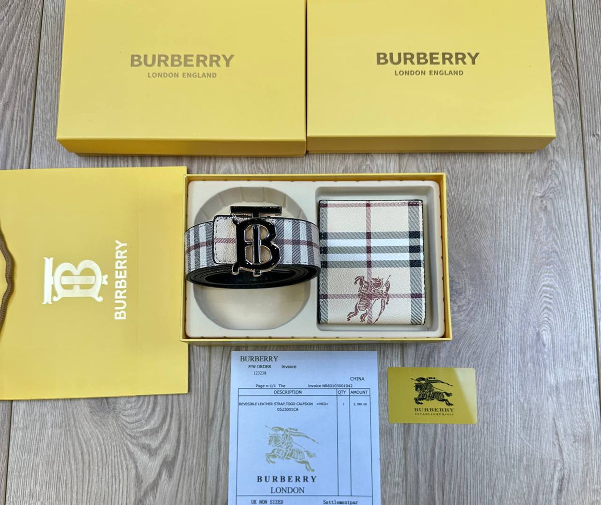 BURBERR BELT AND WALLET SET COMES WITH BOX & PAPERWORK to1409