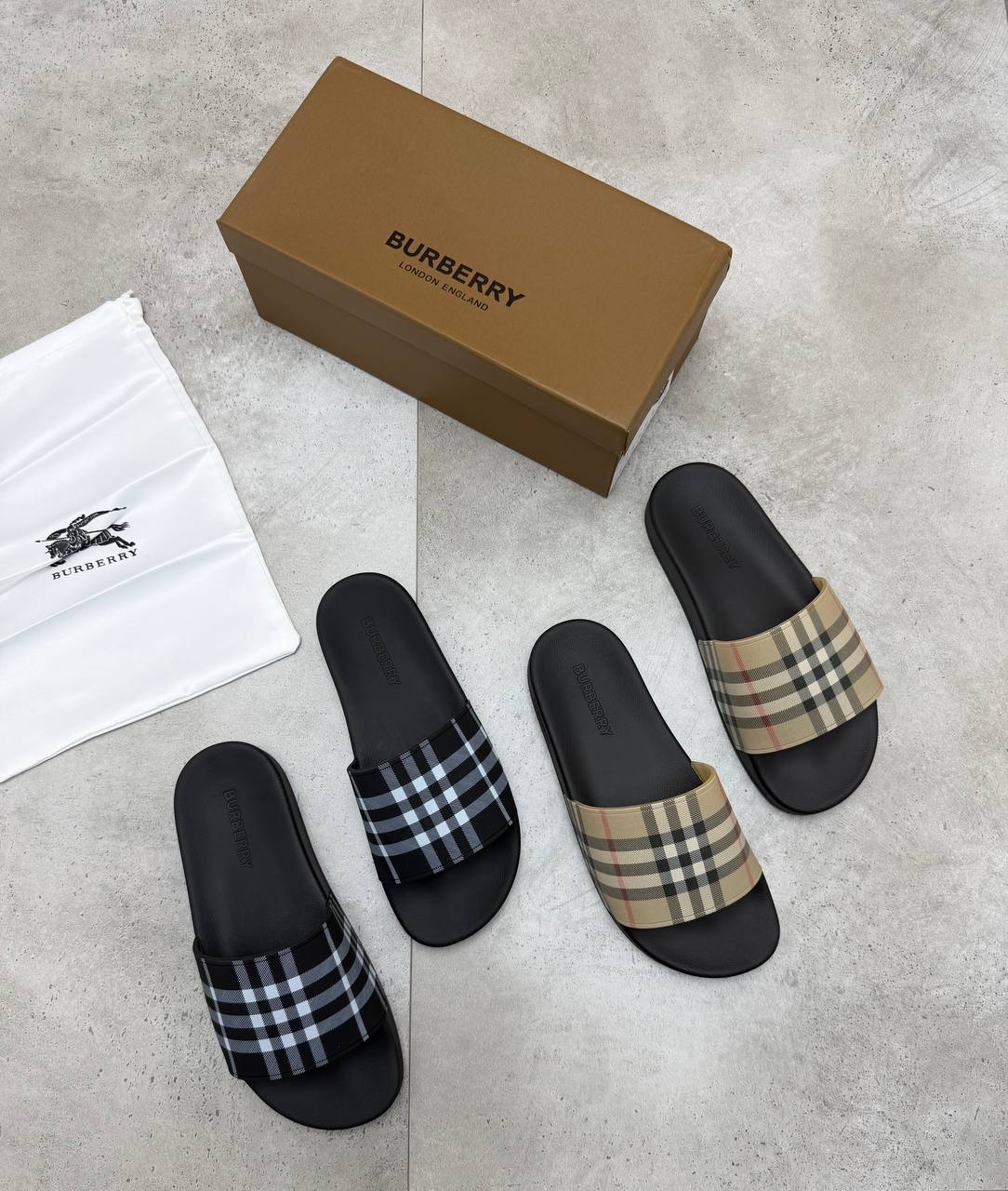 SUPER CLON BURBER MENS SLIDERS COME WITH BOX ETC am0207