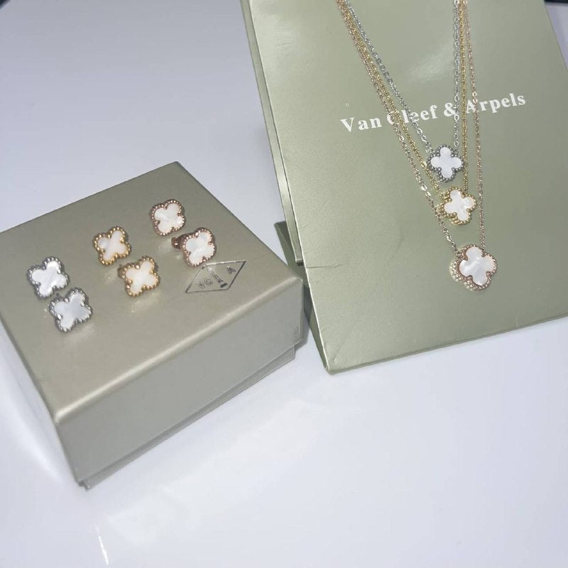 Van cleefee necklace and earring set with box and carrier bag sa0511