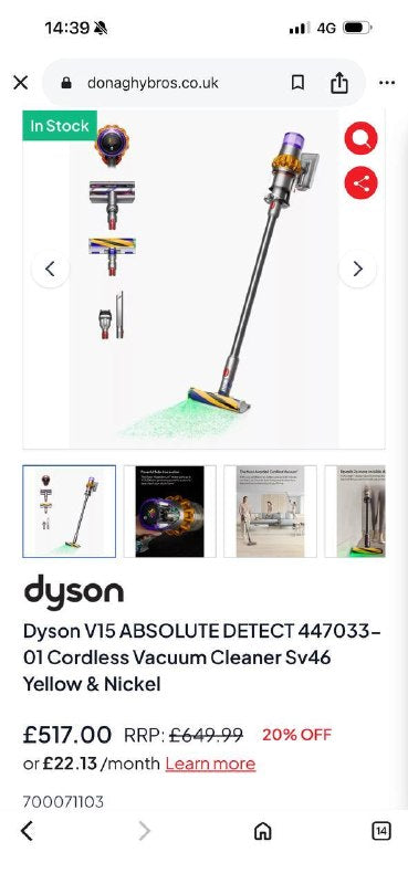 Dyson v15 absolut detect vacume cleaner sa0806
