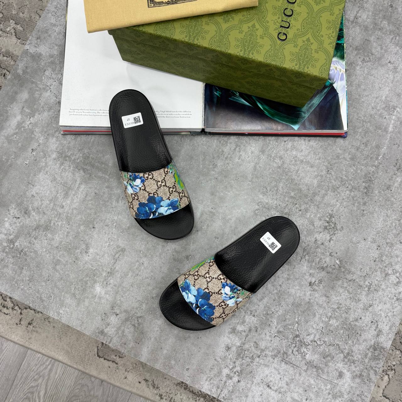 SUPER CLON GUCC FLOWER SLIDES WITH FULL PACKAGING ETC jay1006