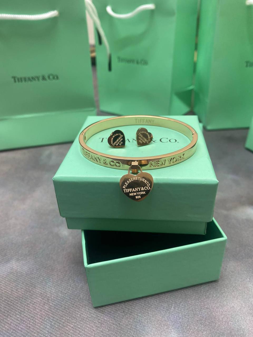 TIFFANY BANGLE AND EARRINGS  With Full Packing am0212