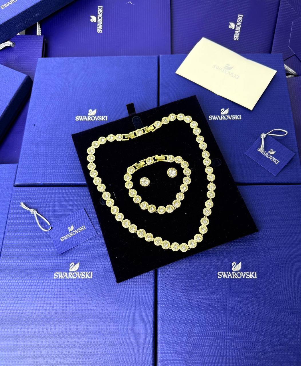 Super Clo full set Swarovskeei Una Angelic Round Cut Pavé Necklace, Earrings & Bracelet am0212