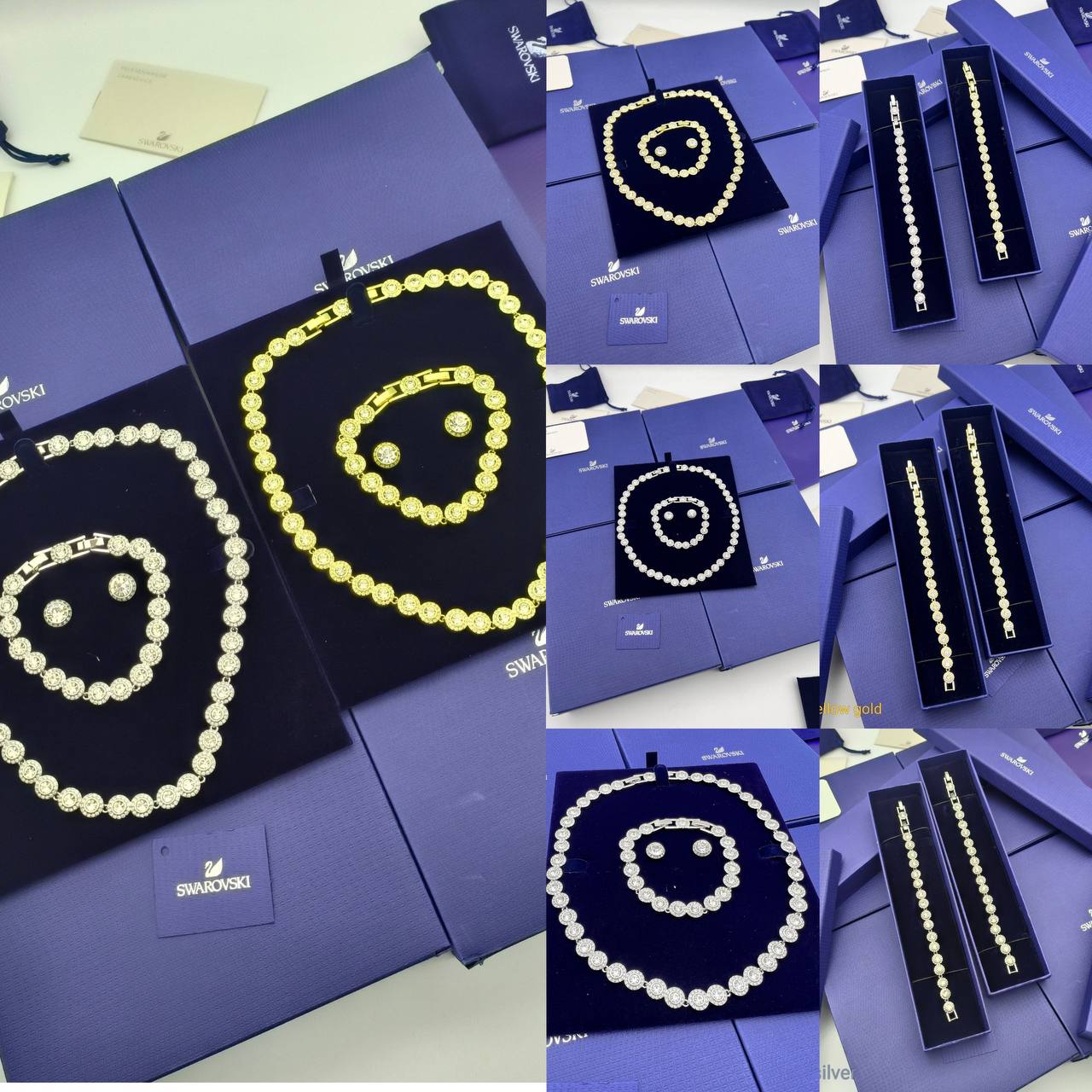 Super Clo full set Swarovskeei Una Angelic Round Cut Pavé Necklace, Earrings & Bracelet am0212