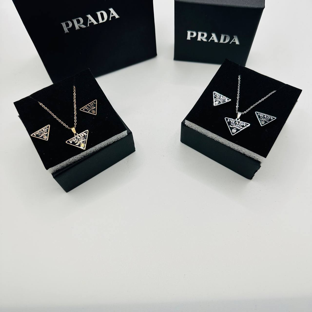 Prad earings and necklace set with packaging to0312