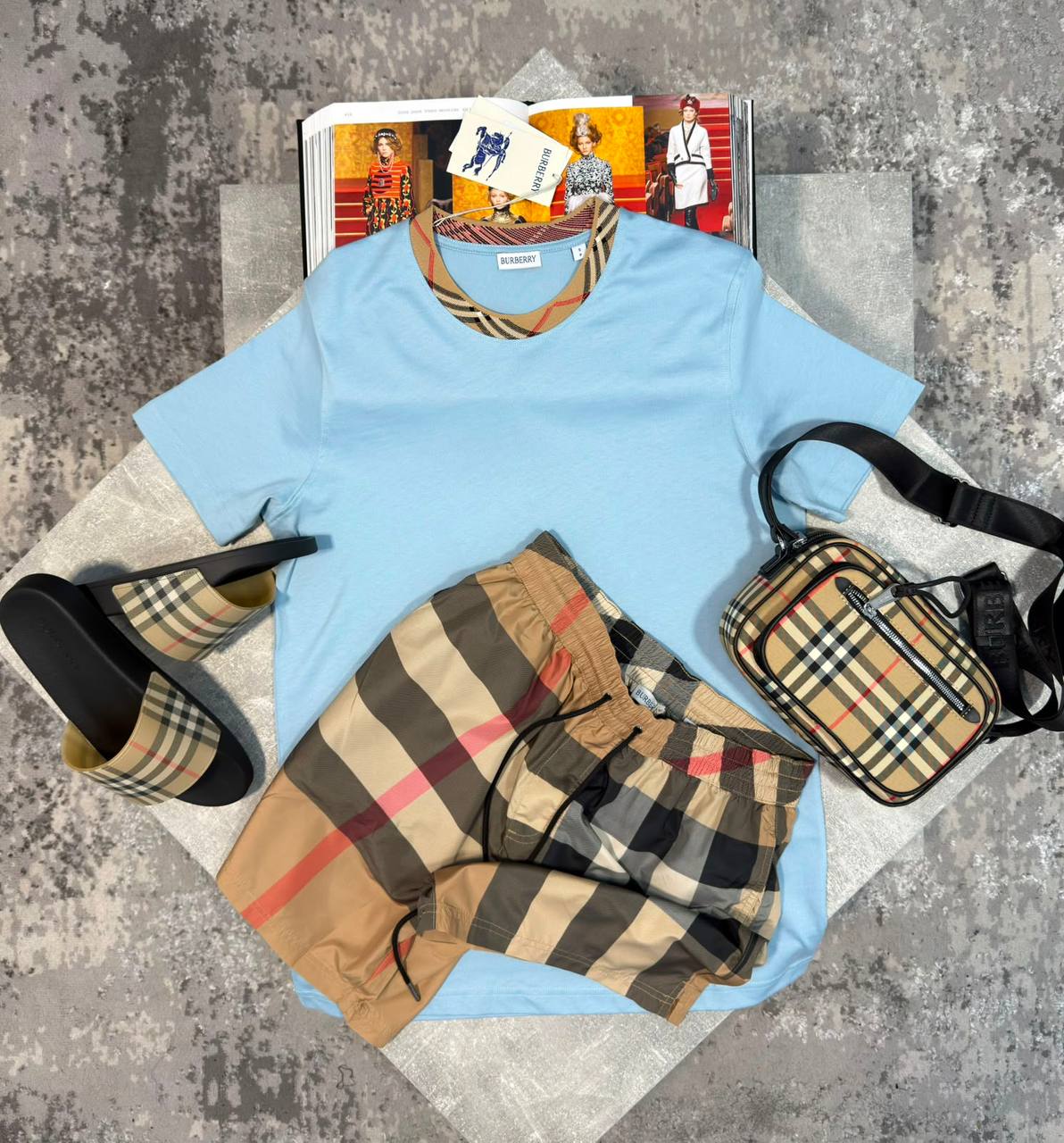 Burber Bag&Sliders& ShortsSet aj1906