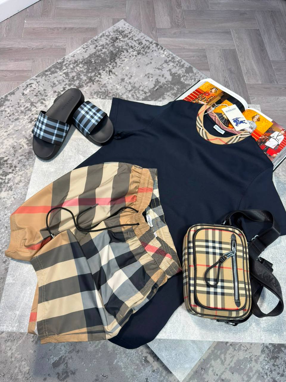 Burber Bag&Sliders& ShortsSet aj1906
