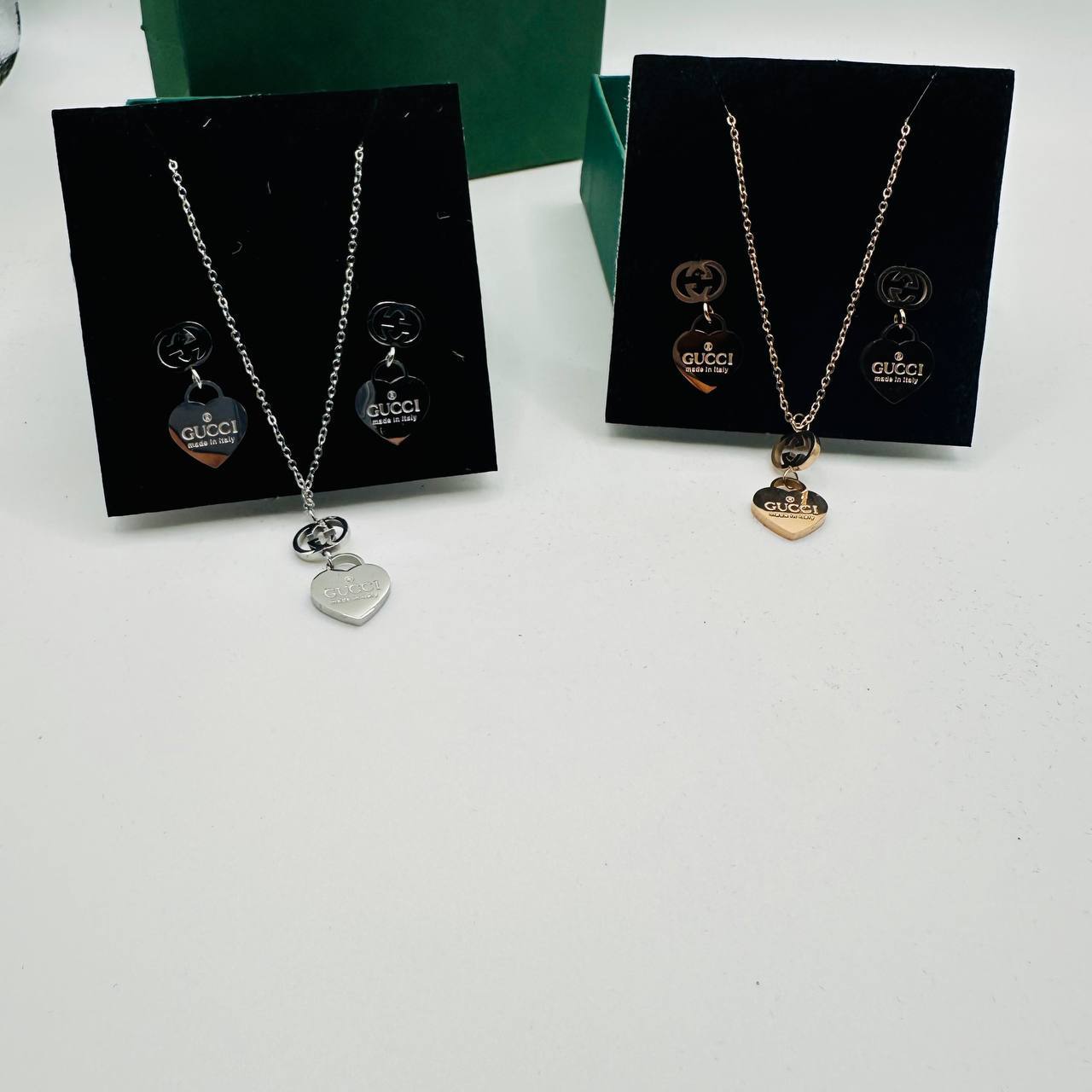 Gucc earings and necklace set with packaging to2412