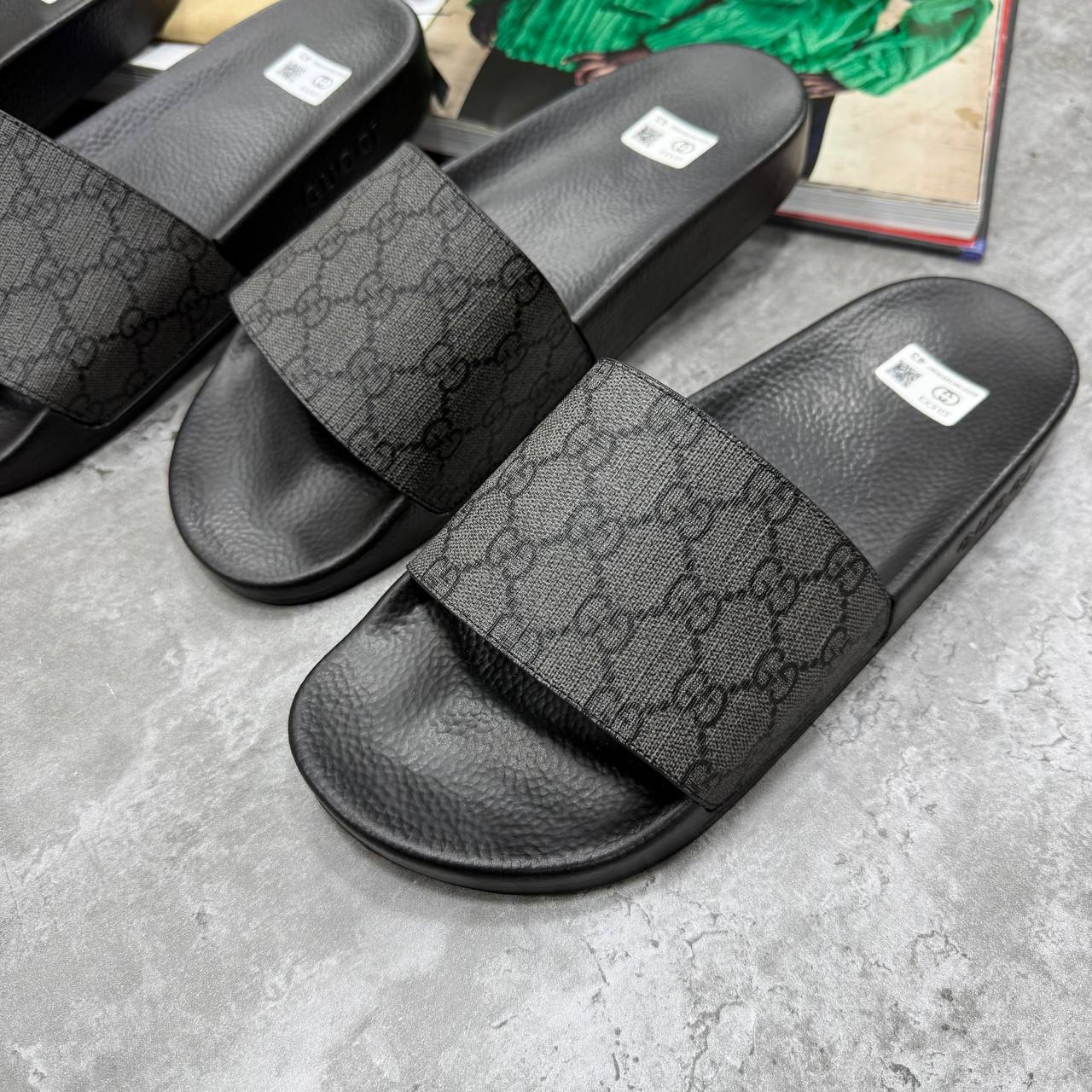 SUPER CLON MEN'S GUCC SLIDE SLIDERS WITH FULL PACKAGING ETC jay1206