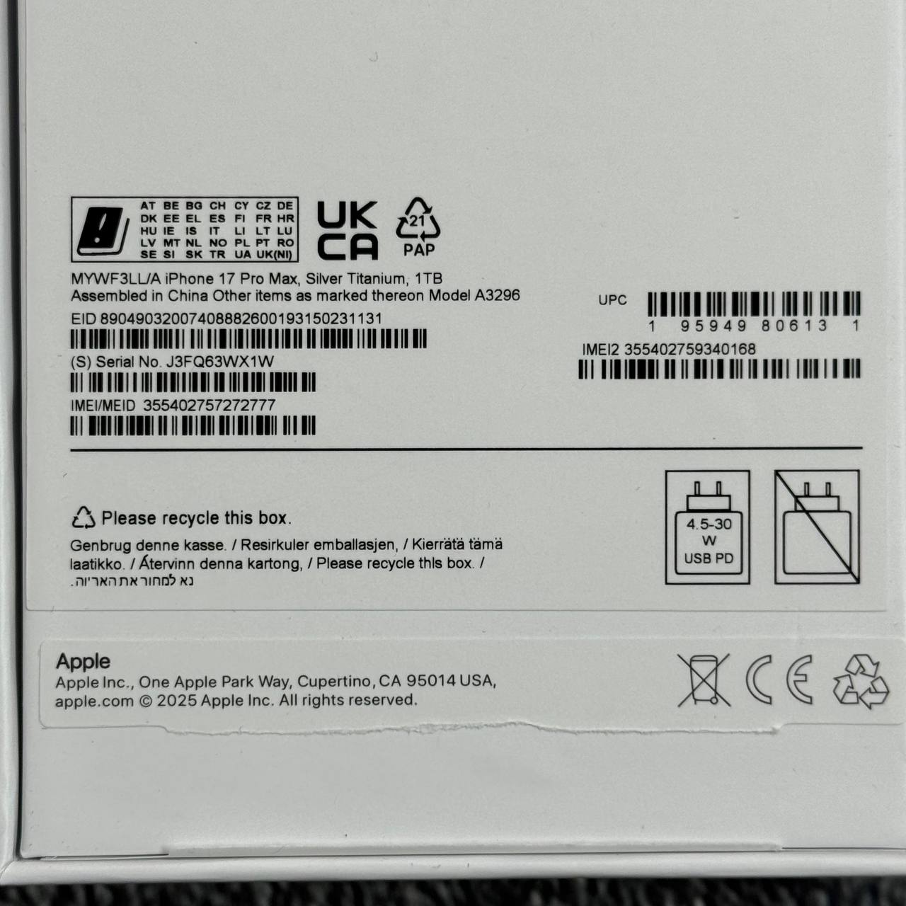 iPhone 17 pro max (1TB MEMORY) sa0710