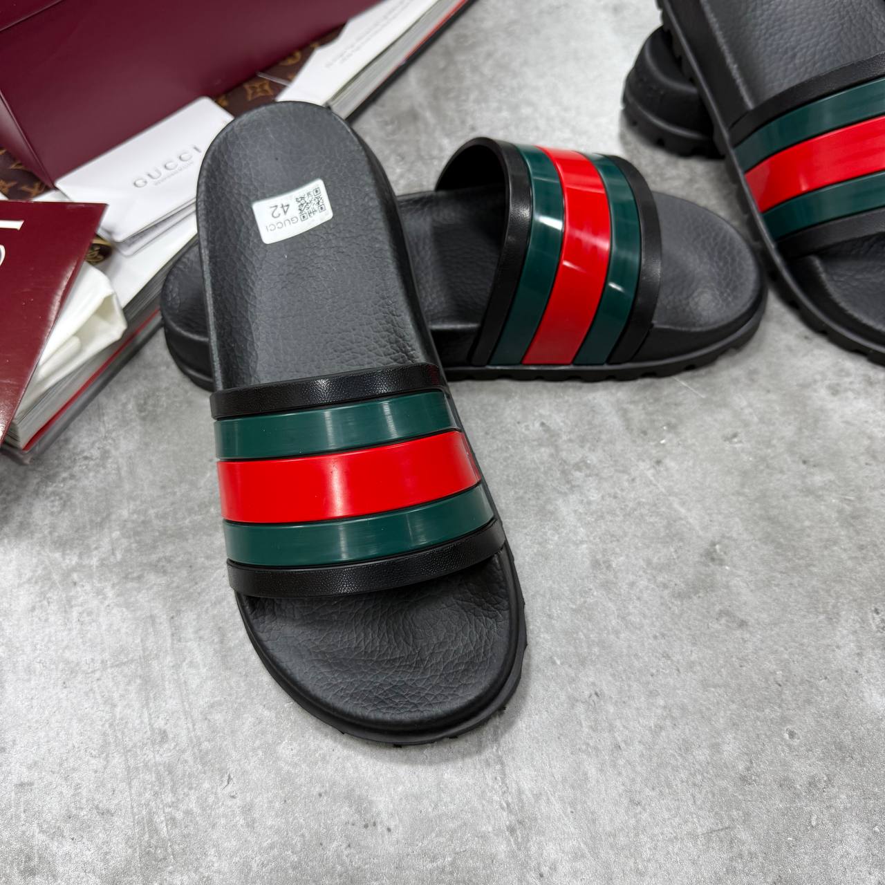 SUPER CLON MEN'S GUCC SLIDE SANDAL WITH WEB WITH FULL PACKAGING ETC jay1405