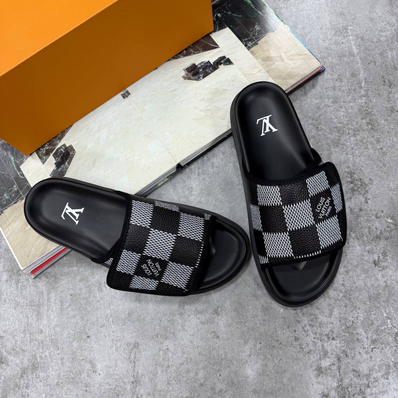 SUPER CLON LV CHEC SLIDES WITH FULL PACKAGING ETC jay2604