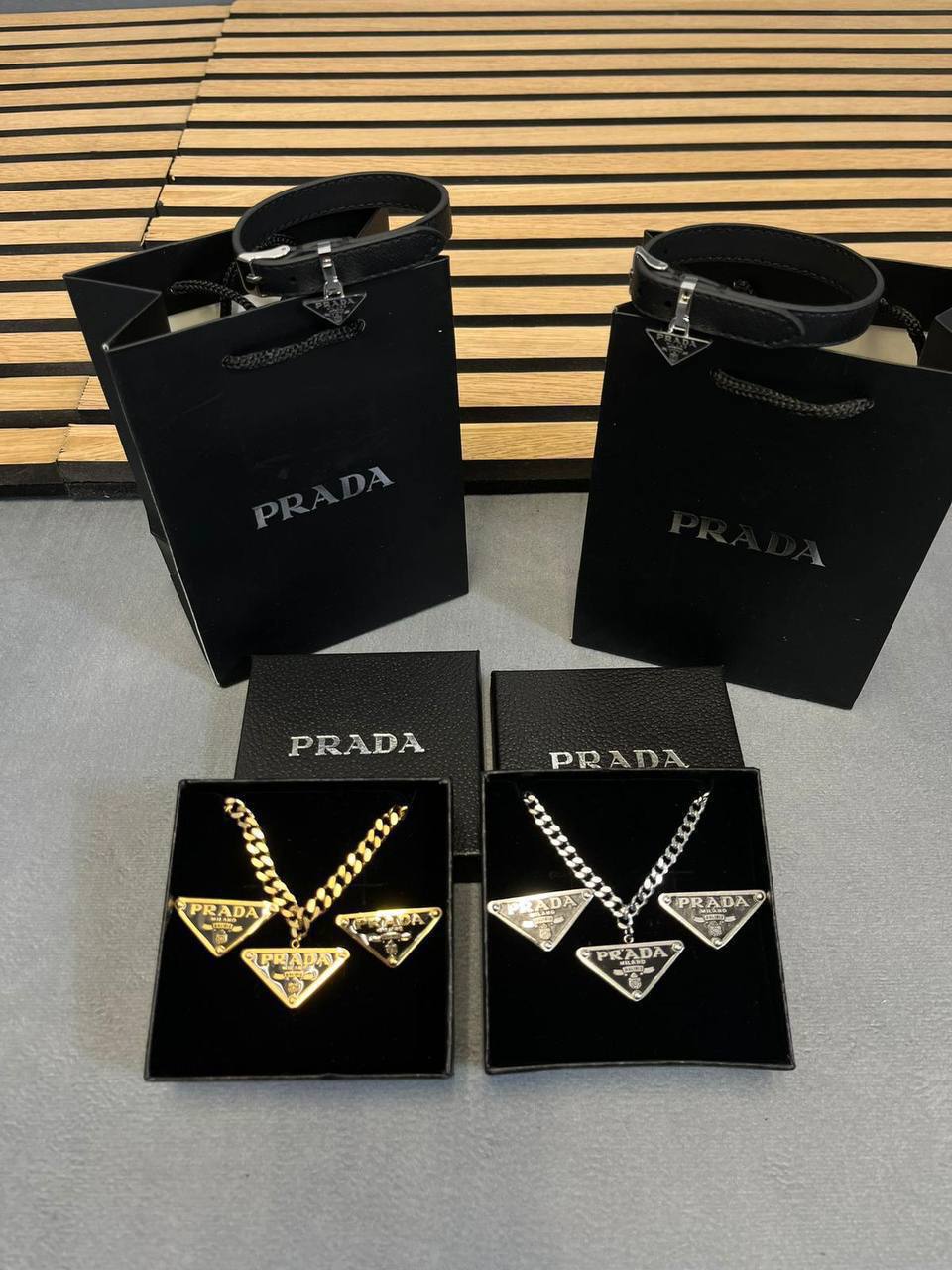 PRADA NECKLACE AND EARING AND BRACLET SET am1907