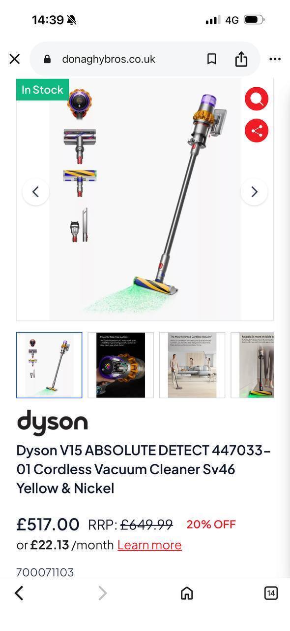 Dyso v15 absolute detect vacume cleaner sa1007